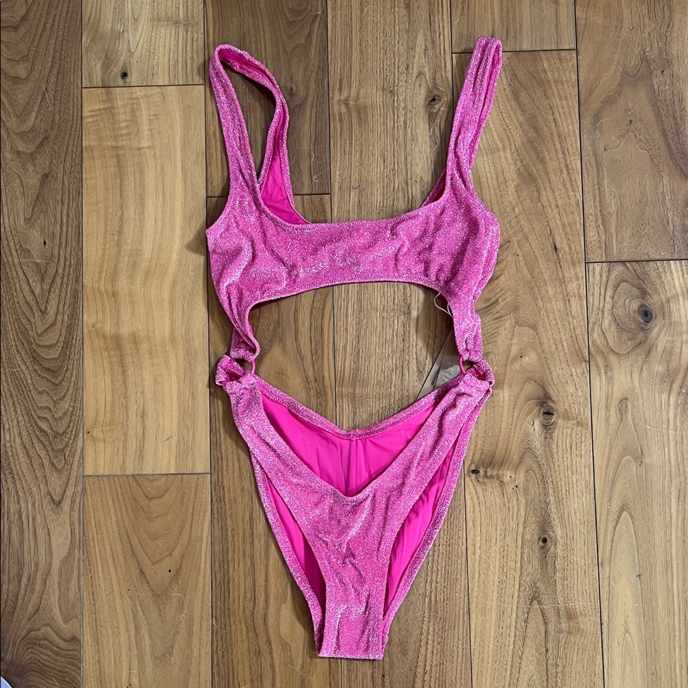 SKIMS Glitter Swim Monokini Sparkly Pink Cutout One-Piece Swimsuit